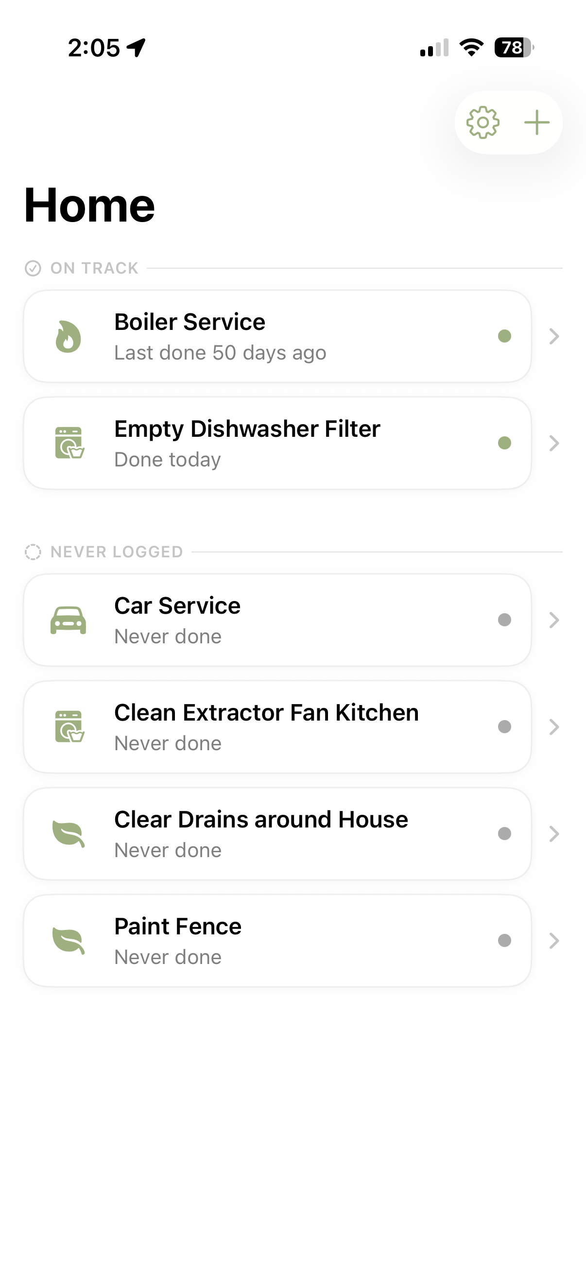 Kept task history screen