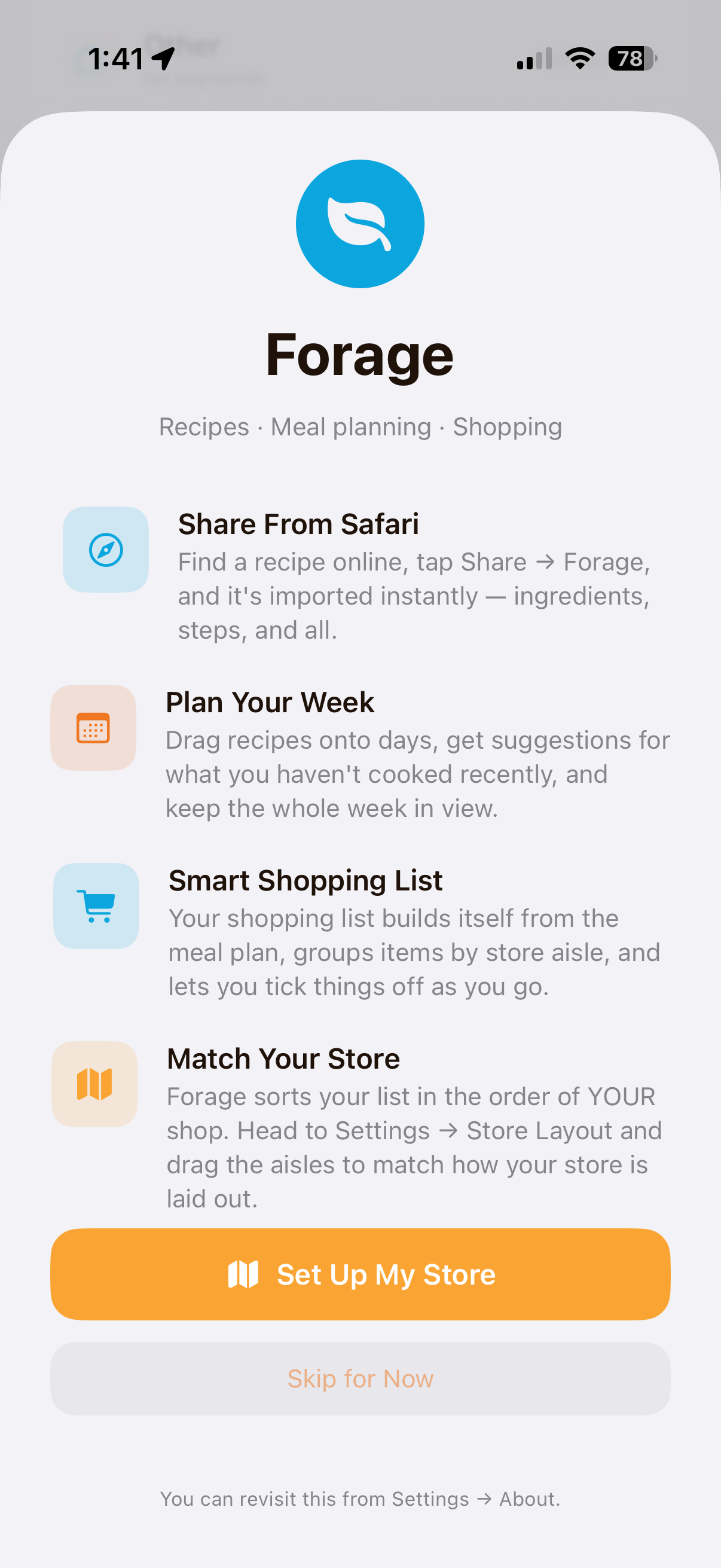 Forage recipe list screen