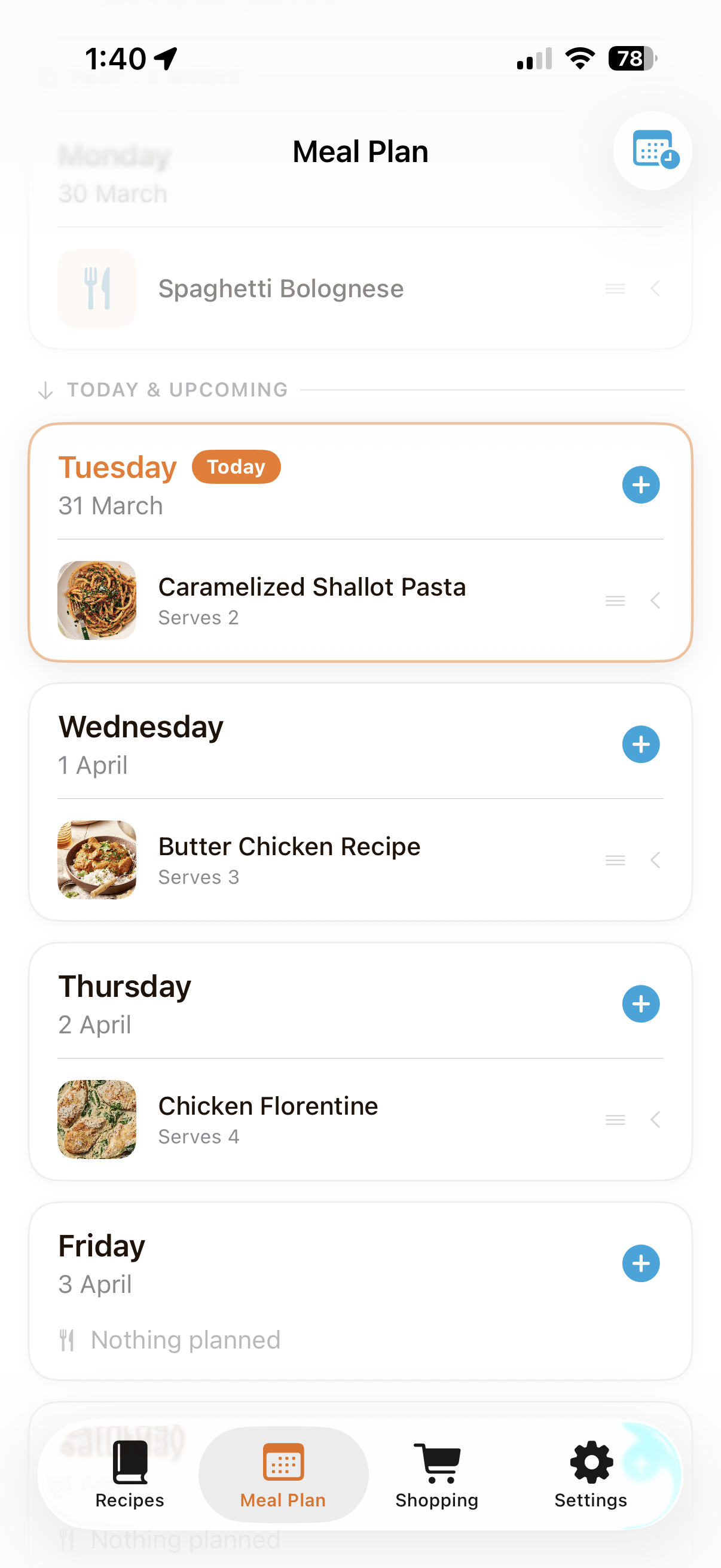 Forage shopping list screen